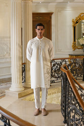 Ivory Hand-Embroidered Kurta Trouser- Noor e Fitr